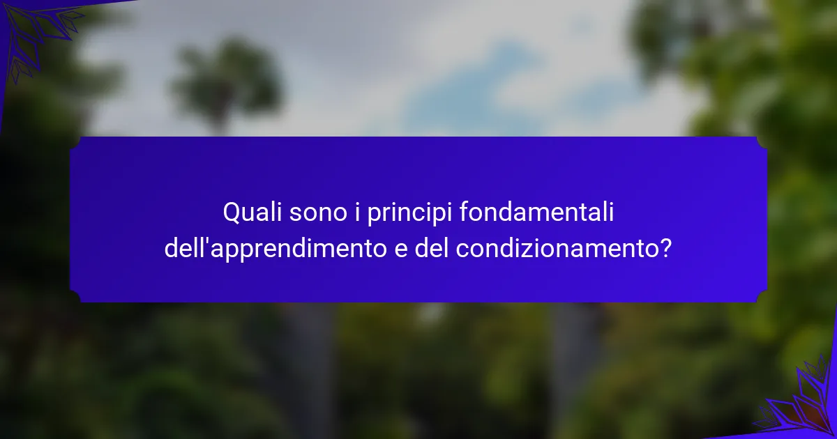 Quali sono i principi fondamentali dell'apprendimento e del condizionamento?